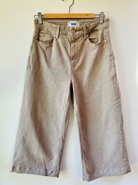 PAIGE Anessa Wide Leg Cropped Beige Jeans - 28